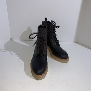 GRIGIARANCIO Boots Womens Size 6.5 Brown Leather Ankle Combat Italy Block Heel